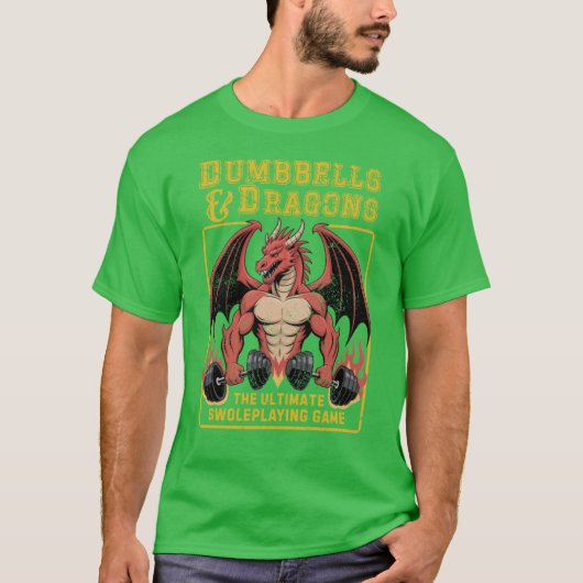 楽しいTRPG D&D ジム トレーニング ダンベルとドラゴン Tシャツ (正面)