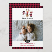 楽しいXマス かわいい バッファロープリント サンタ シーズンカード (正面/裏面)