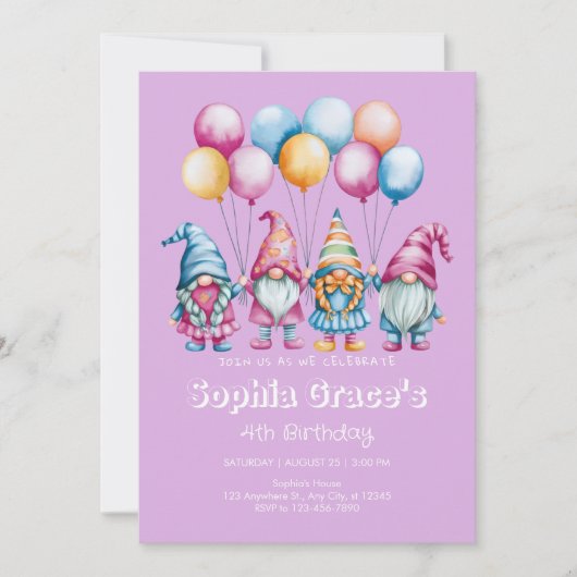 楽しお洒落い格言の女の子の誕生日 招待状 (正面)