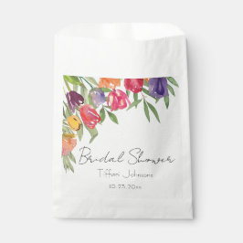 楽しくて明るいチューリップとグリーンの花嫁シャワー フェイバーバッグ