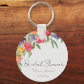楽しくて明るいチューリップとグリーンの花束のブライズシャワー キーホルダー (正面)