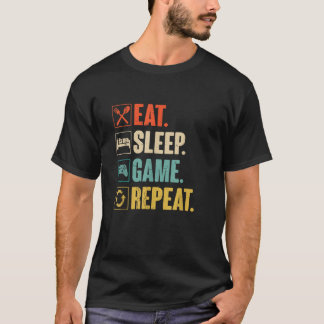 楽しくゲームをする人のためのギフト Eat Sleep Game Repeat Tシャツ