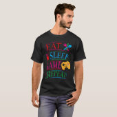 楽しくゲームをする人のための Eat Sleep Game Repeat 面白い 格言 Tシャツ (正面フル)