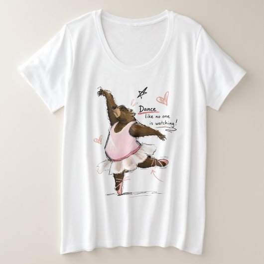楽しくバレエを踊るクマのイラスト Funny Ballet Bear プラスサイズTシャツ (デザイン正面)