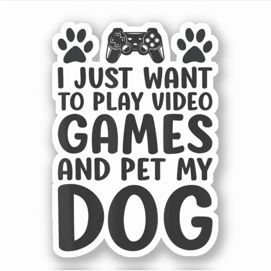 楽しくビデオゲームをして犬を撫でたい シール (正面)