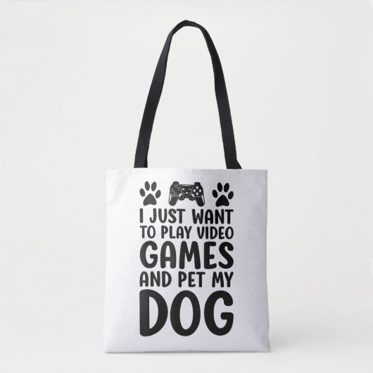 楽しくビデオゲームをして犬を撫でたい トートバッグ (正面)