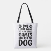 楽しくビデオゲームをして犬を撫でたい トートバッグ (裏面)