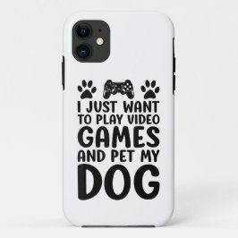 楽しくビデオゲームをして犬を撫でたい iPhone 11 ケース