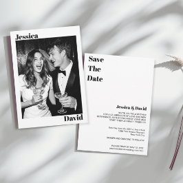楽しくモダンな結婚式の予告状カード セーブザデート
