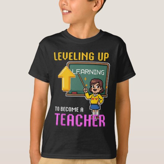 楽しくレベルアップ先生のCkは学校へ面白いゲーマー女子 Tシャツ (正面)