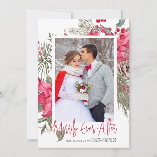 楽しく写真の後ずっと赤いポインセチアのクリスマス シーズンカード (正面)