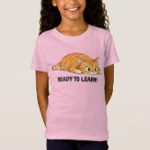 楽しく学ぼう オレンジの可愛い猫の女の子学生デザイン Tシャツ (正面)