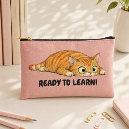 楽しく学ぼう オレンジの猫のかわいいピンクのペンケース アクセサリーポーチ