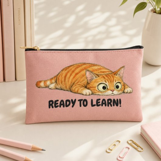 楽しく学ぼう オレンジの猫のかわいいピンクのペンケース アクセサリーポーチ