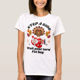 楽しく待ってね太った少年 ファンクィーンサンクスギビング Tシャツ