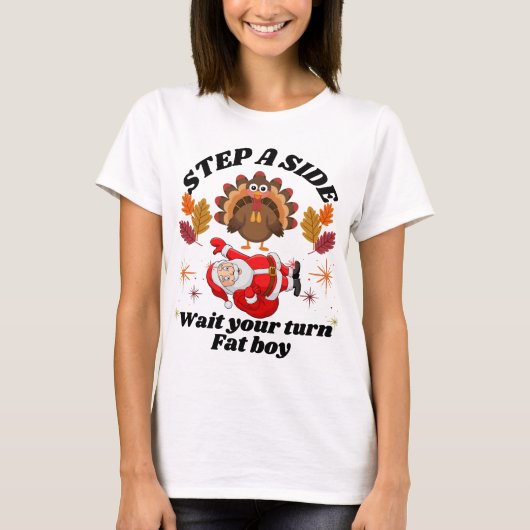楽しく待ってね太った少年 ファンクィーンサンクスギビング Tシャツ (正面)