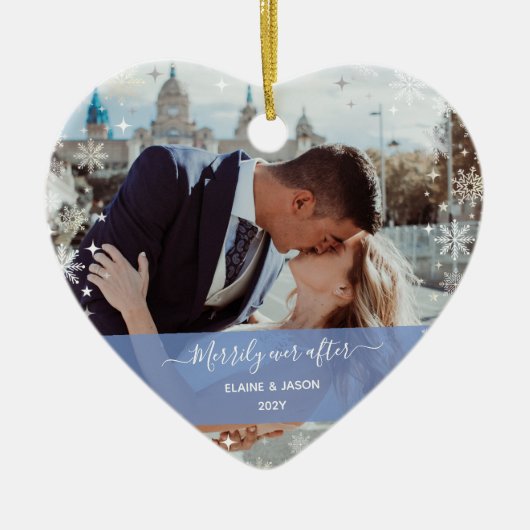 楽しく後に+私たちの初めてのクリスマス2写真 セラミックオーナメント (正面)