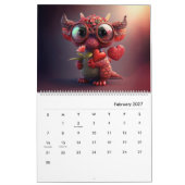 楽しく愛らしいドラゴンの年 カレンダー (2月 2027)