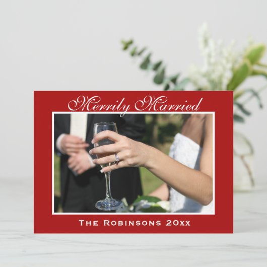 楽しく新結婚したしいクリスマスの写真 シーズンカード (スタンド正面)