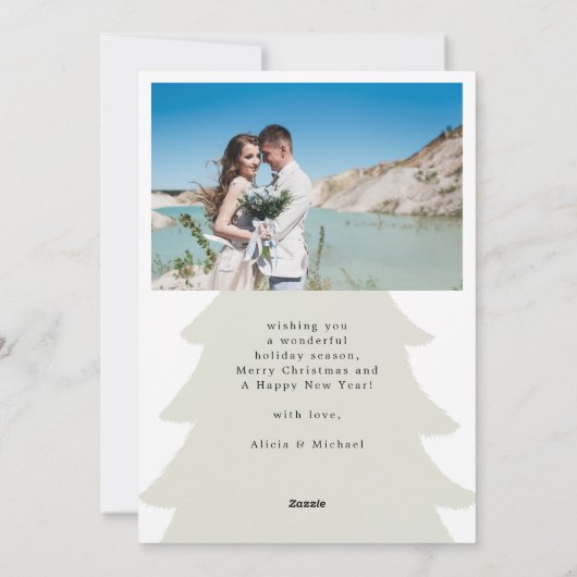 楽しく新結婚したしい写真の緑のクリスマス シーズンカード (裏面)