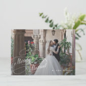 楽しく結婚した新婚の写真クリスマス シーズンカード (スタンド正面)