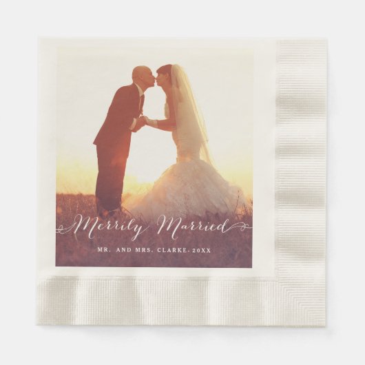 楽しく結婚した | 結婚の紙 縁ありランチョンナプキン (正面)