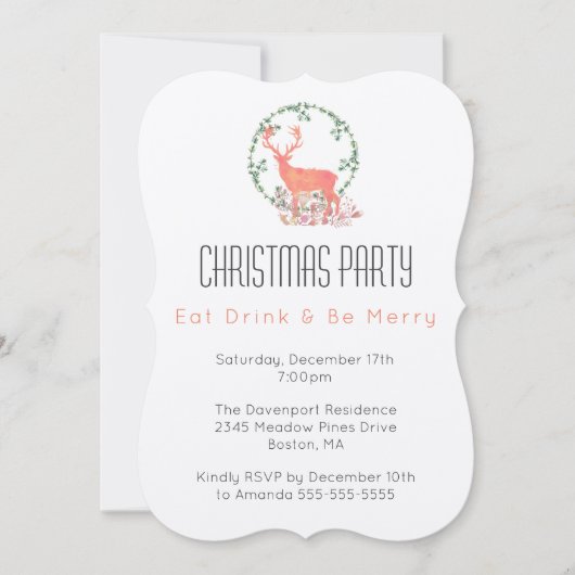 楽しく飲んで、陽気なトナカイのクリスマスパーティー 招待状 (正面)
