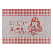 楽しむな生命それはおいしく赤いレトロのギンガムです カッティングボード (正面)