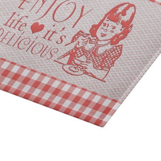 楽しむな生命それはおいしく赤いレトロのギンガムです カッティングボード (角)