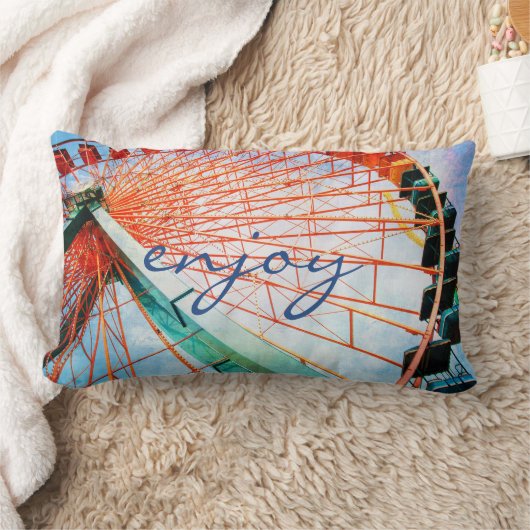 楽しむカーニバル観覧車の写真カラフルはっきりした ランバークッション (ブランケット)