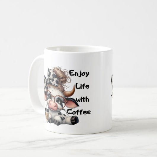 楽しむコーヒーかわいい牛との暮らし コーヒーマグカップ (正面左)
