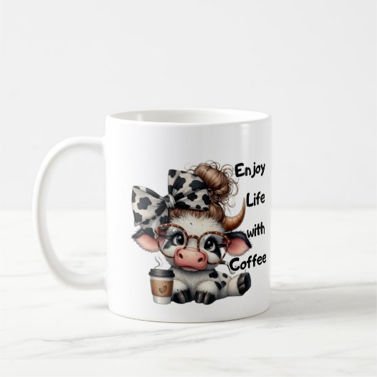 楽しむコーヒーかわいい牛との暮らし コーヒーマグカップ (左)