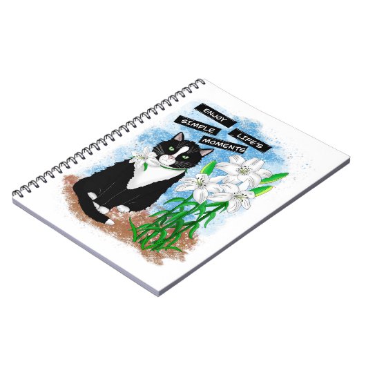 楽しむ人生のシンプル瞬間 |引用文とタキシード猫 ノートブック (左側)