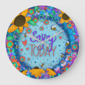 楽しむ今日のおもしろいかわいいブルーお洒落インスピレーション ラージ壁時計 (正面)