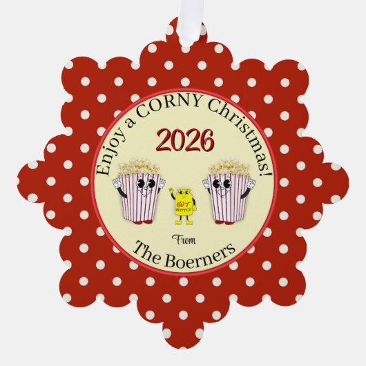 楽しむ聖降誕祭！ポップコーン紙ラベル オーナメントカード (正面)