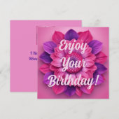 楽しむ誕生日!ピンクフローラ誕生日カード (正面/裏面)