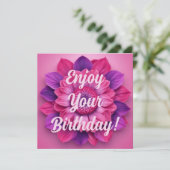 楽しむ誕生日!ピンクフローラ誕生日カード (スタンド正面)