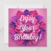 楽しむ誕生日!ピンクフローラ誕生日カード (正面)