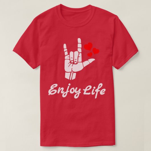 楽しむLIFE ASL手話デザイン Tシャツ (デザイン正面)