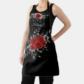 楽なエレガンスブラック&ホワイトとレッドローズ エプロン (インサイチュ)