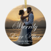 楽スタイリッシュしく撮った結婚写真ミニマル セラミックオーナメント (正面)