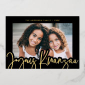 楽モダンしいクワンザムードクロス柄の写真金ゴールド 箔シーズンカード (正面)