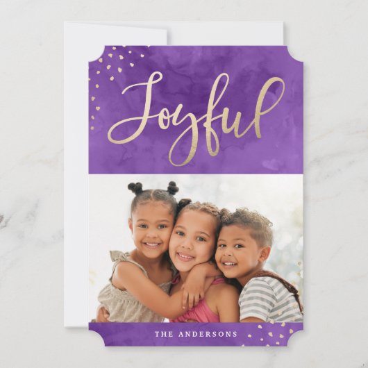 楽モダンしい金ゴールド紫の水彩写真 シーズンカード (正面)