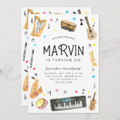 楽器で音を鳴らそう 音符 音楽 誕生日 招待状 (正面/裏面)