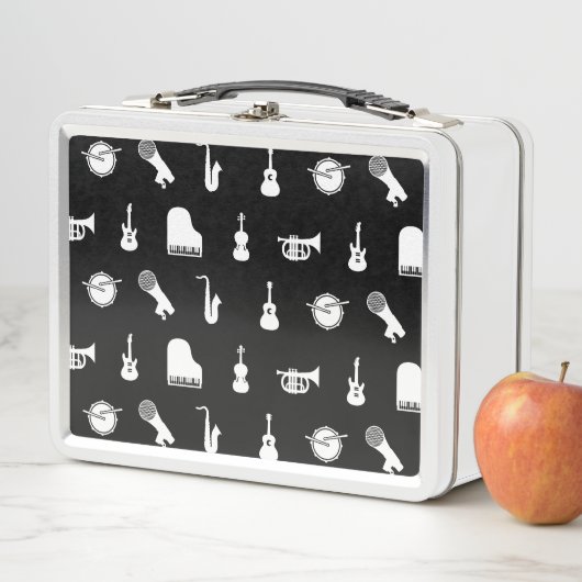 楽器パターン音楽テーマの芸術の黒 メタルランチボックス (インサイチュ)