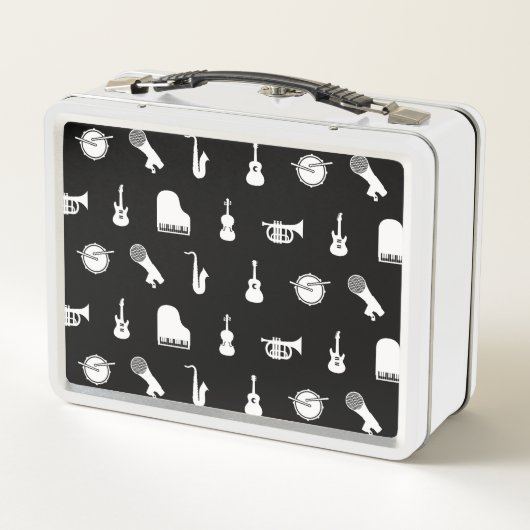 楽器パターン音楽テーマの芸術の黒 メタルランチボックス (裏面)