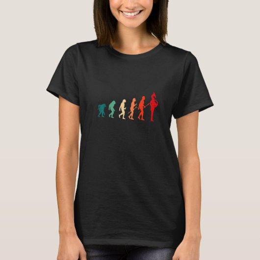 楽器ヒト進化ミュージカルホーフランスのン Tシャツ (正面)
