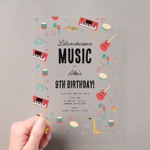 楽器ミュージックテーマ誕生日パーティー アクリル招待状