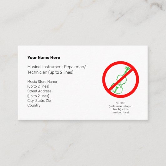 楽器型オブジェクトなしグリーンバイオリンIIホワイト 名刺 (正面)