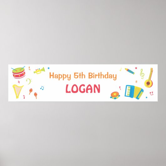 楽器 キッズ 誕生日パーティーバナー ポスター (正面)